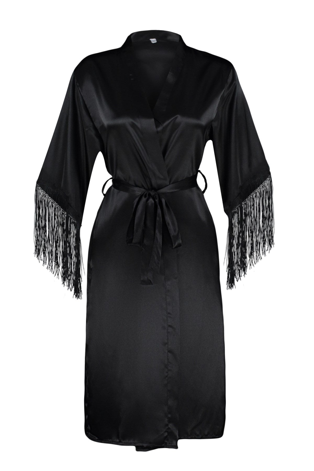 Black Satin Tassel Detailed Woven Dressing Gown Thmaw24sb00008