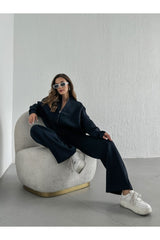 Navy Blue Zipper Sweat Pants Suit 24k98504