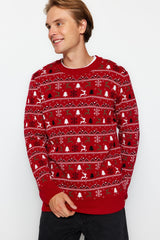 Red Men Regular Fit Crew Neck Christmas Jacquard Knitwear Sweater Tmnaw23kz00162