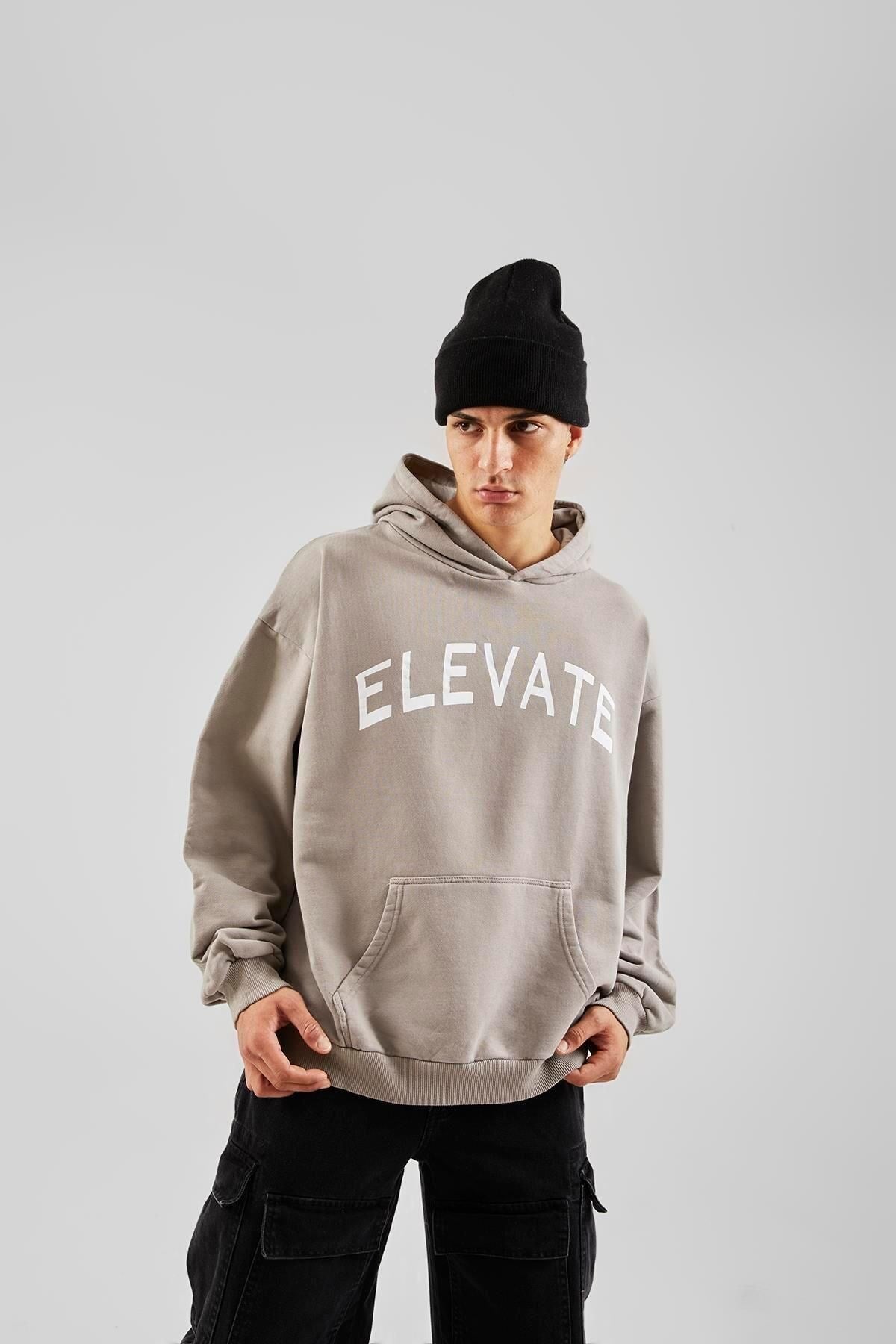 Elevate Printed Ice Grey Oversize Hoodie Flaw-093-038-006