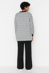 Beige Geometric Patterned Sweatshirt-pants Knitwear Suit Tctaw23us00006