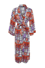 Underwater Pattern Belted Maxi Woven Kimono&kaftan Tbess23km00037