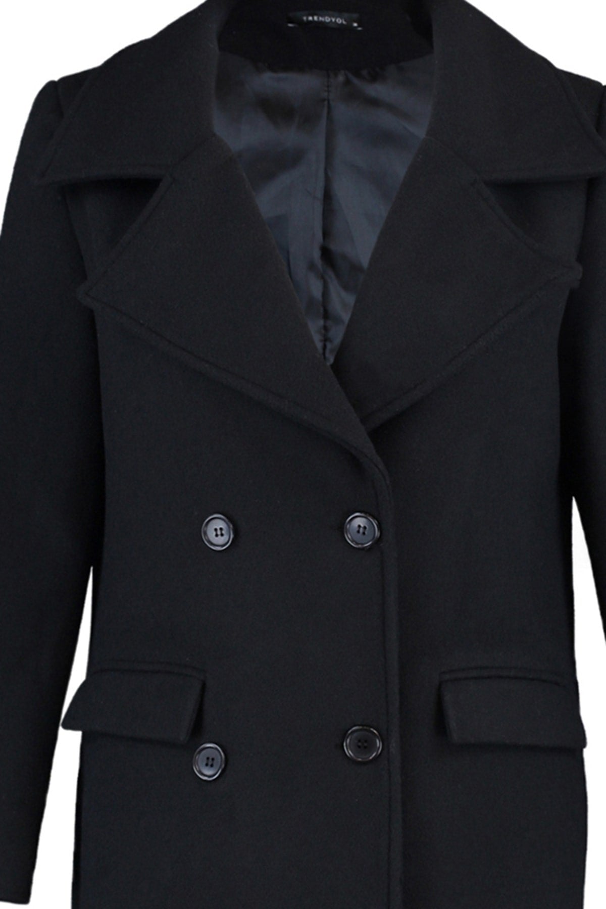 Black Button Closure Cashmere Coat Twoaw23kb00029