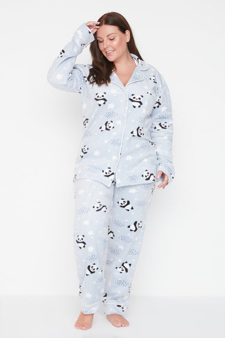 Blue Pattern Knitted Pajama Set Tbbaw23ai00034