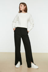 Black High Waist Slit Detailed Pocket Woven Pants Tctss22pl0367