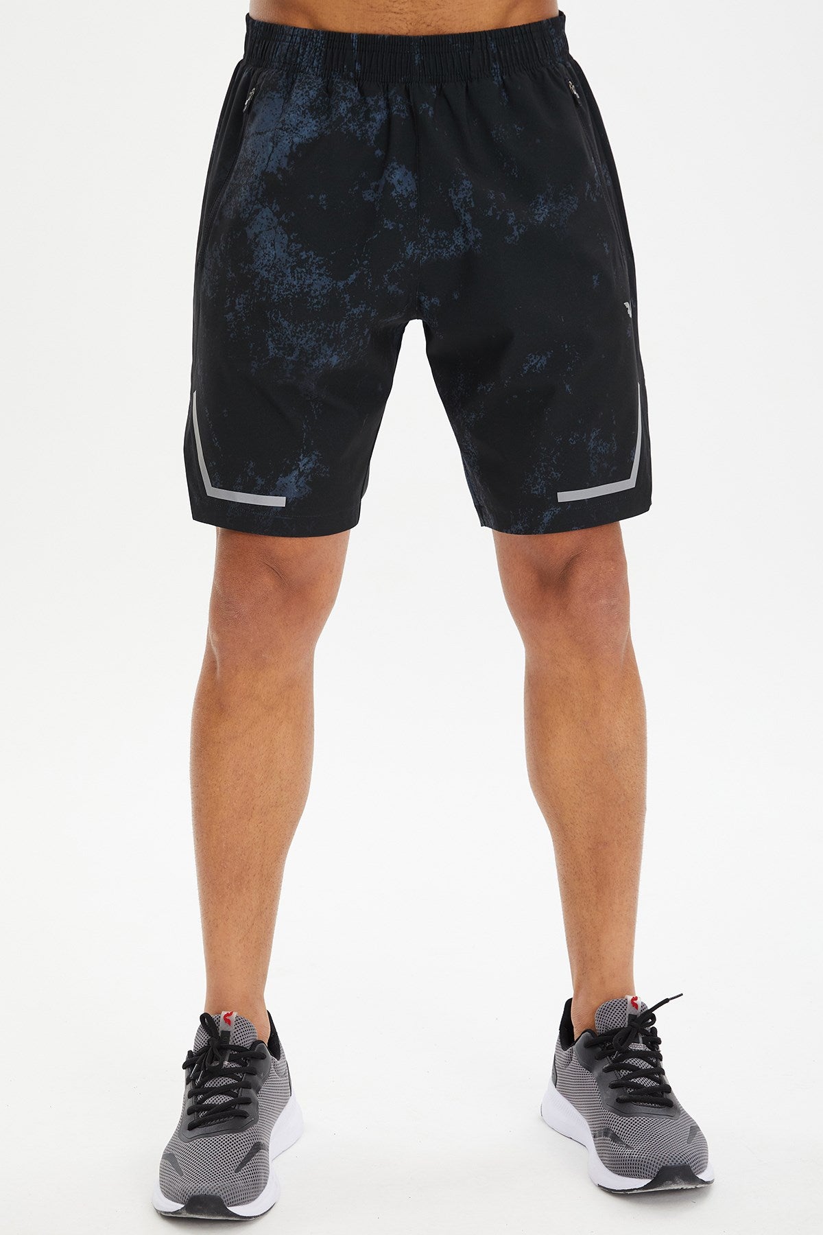 Men's Black Pattern Thin Woven Fabric Training Daily Sports Running Short Mini Jogger Shorts 0634 Tb