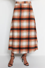 Orange Plaid Winter Skirt Tctaw22ee0006