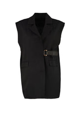 Black Waist Half Belt Closure Woven Vest Tctaw23yl00006