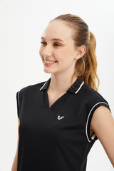 Women's Black Quick Drying Lightweight Training Polo Collar Low Sleeve Tennis Sports T-shirt 0652 Tb