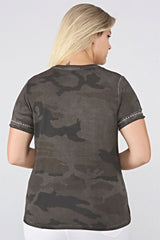 Camouflage Printed Sleeve End Staple Printed Tshirt-oil Sea-ts2127