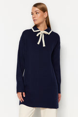 Navy Blue Collar Detailed Knitwear Sweater Tctaw24ak00053