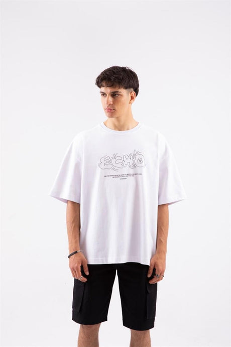 Flaw Atelier Echo Printed White Oversize T-shirt Flaw-006-005-077