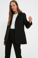 Black Buttoned Blazer Woven Jacket Tctaw22ck0032