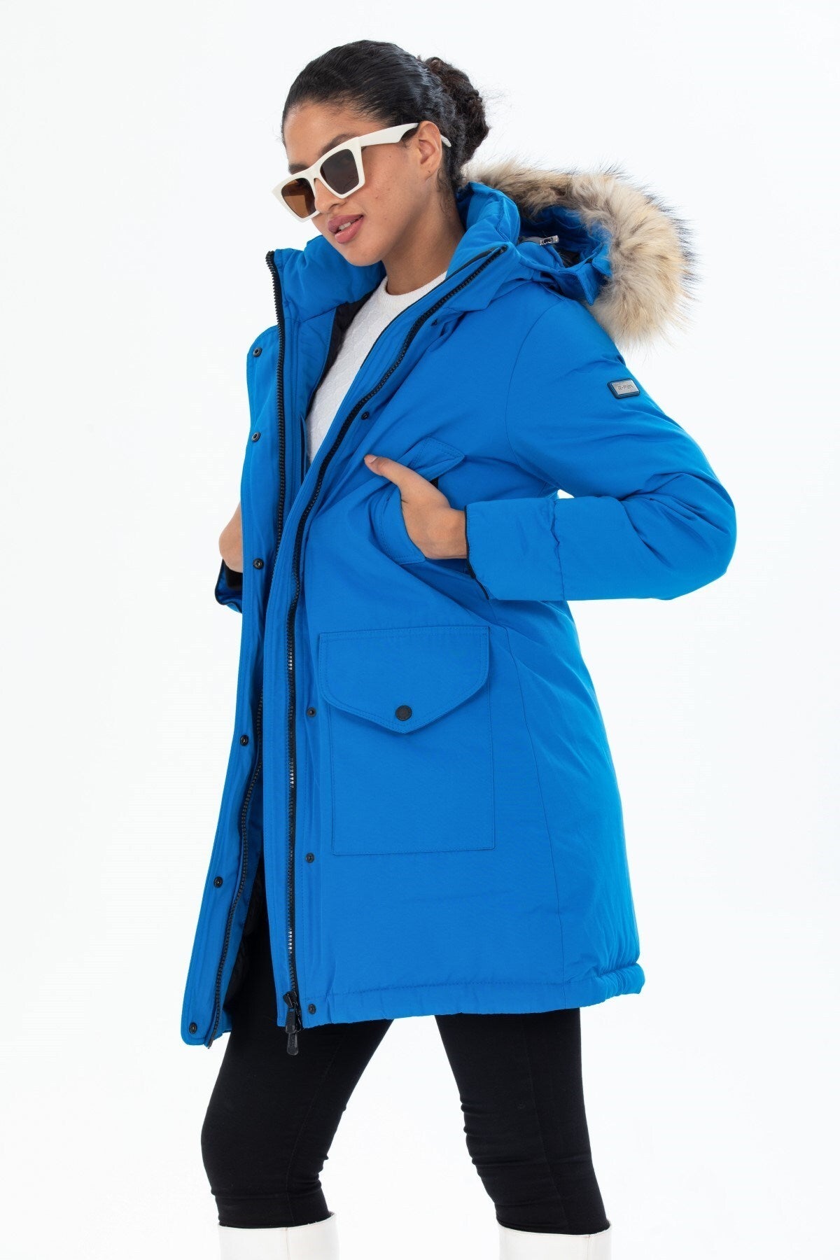 Women's Long Removable Fur Hooded Padded Windproof Water Repellent Inflatable Coat 8645 Gfx8645