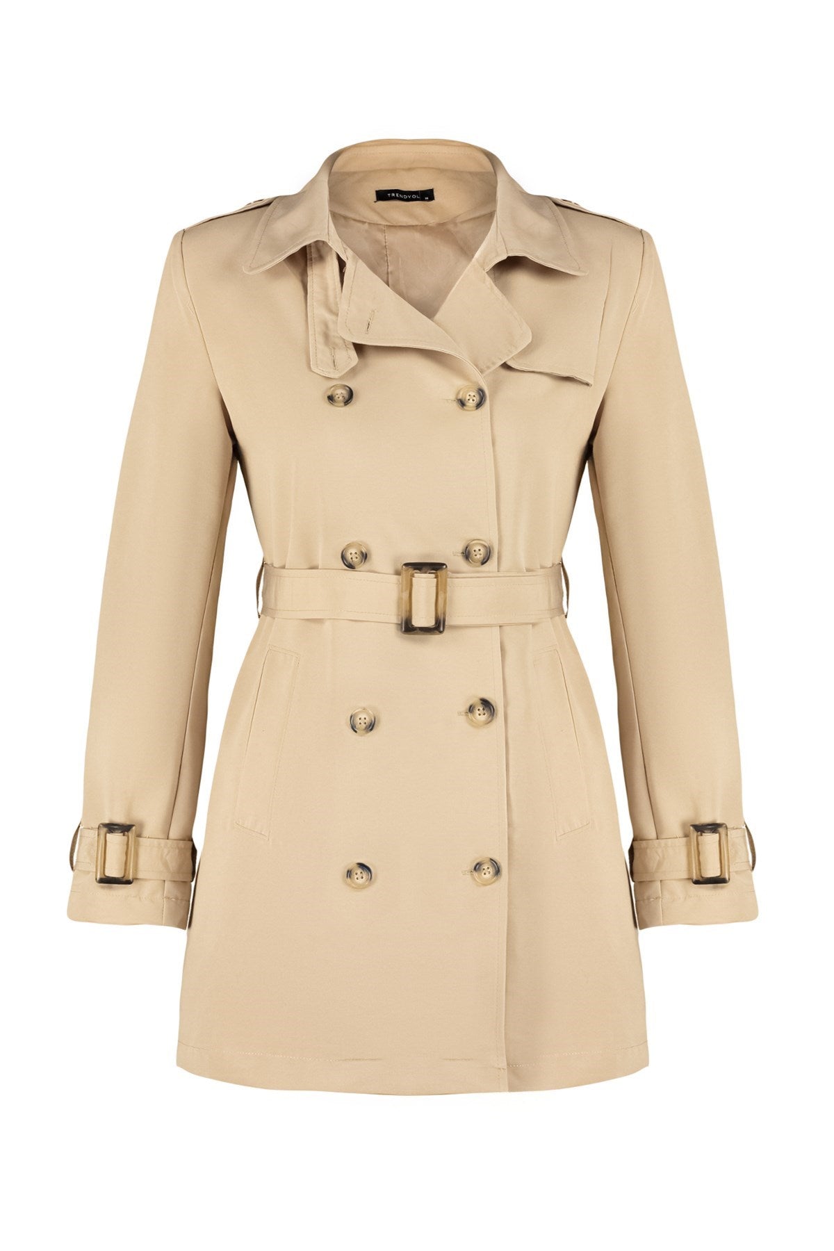 Beige Fitted Belted Trench Coat Twoaw24tr00049