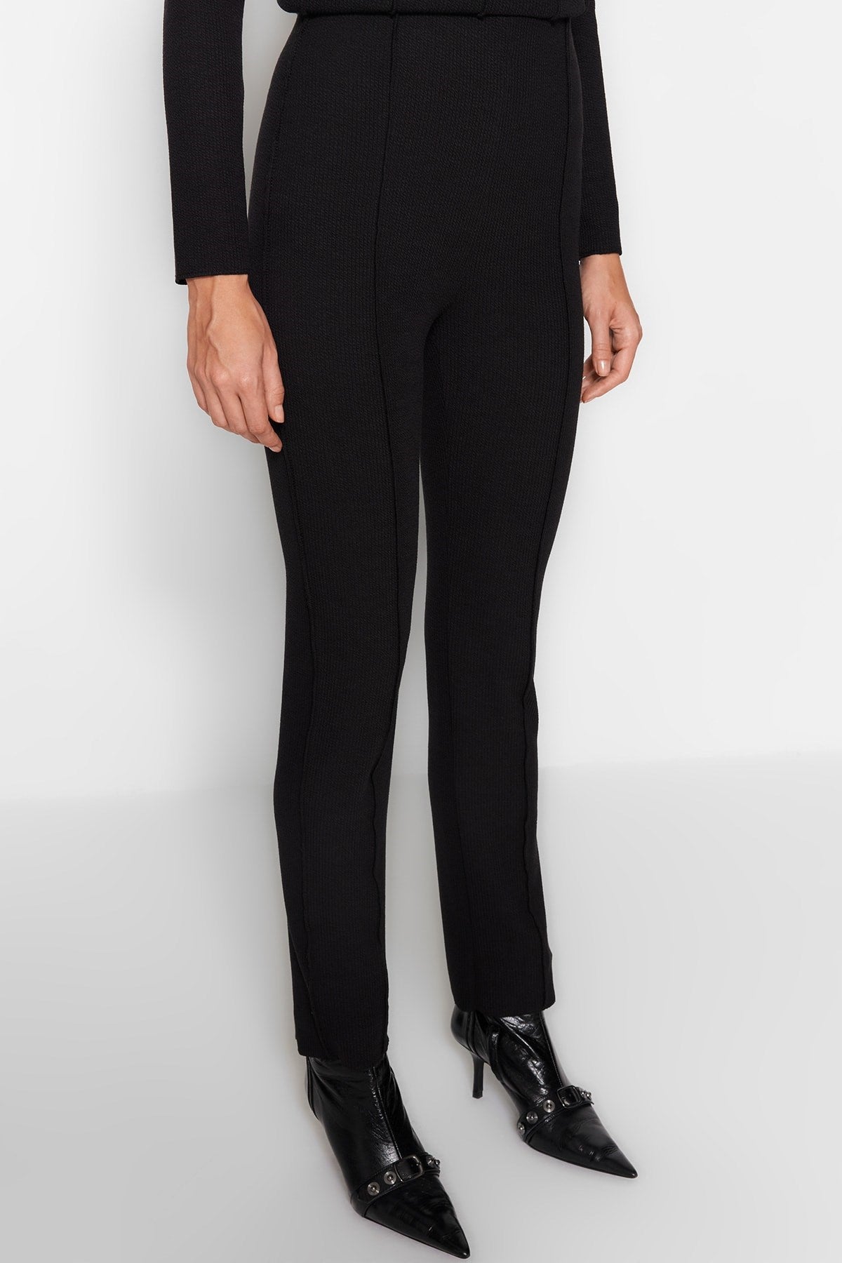 Black Ribbed Detailed Knitted Blouse-pants Bottom-top Suit Tctaw24us00082