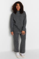 Anthracite Slit Detailed Knitwear Bottom Top Suit Tbbaw24cp00005