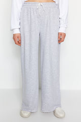 Grey Thick Extra Wide Leg/wide Leg High Waist Knitted Sweatpants Twoaw24ea00043