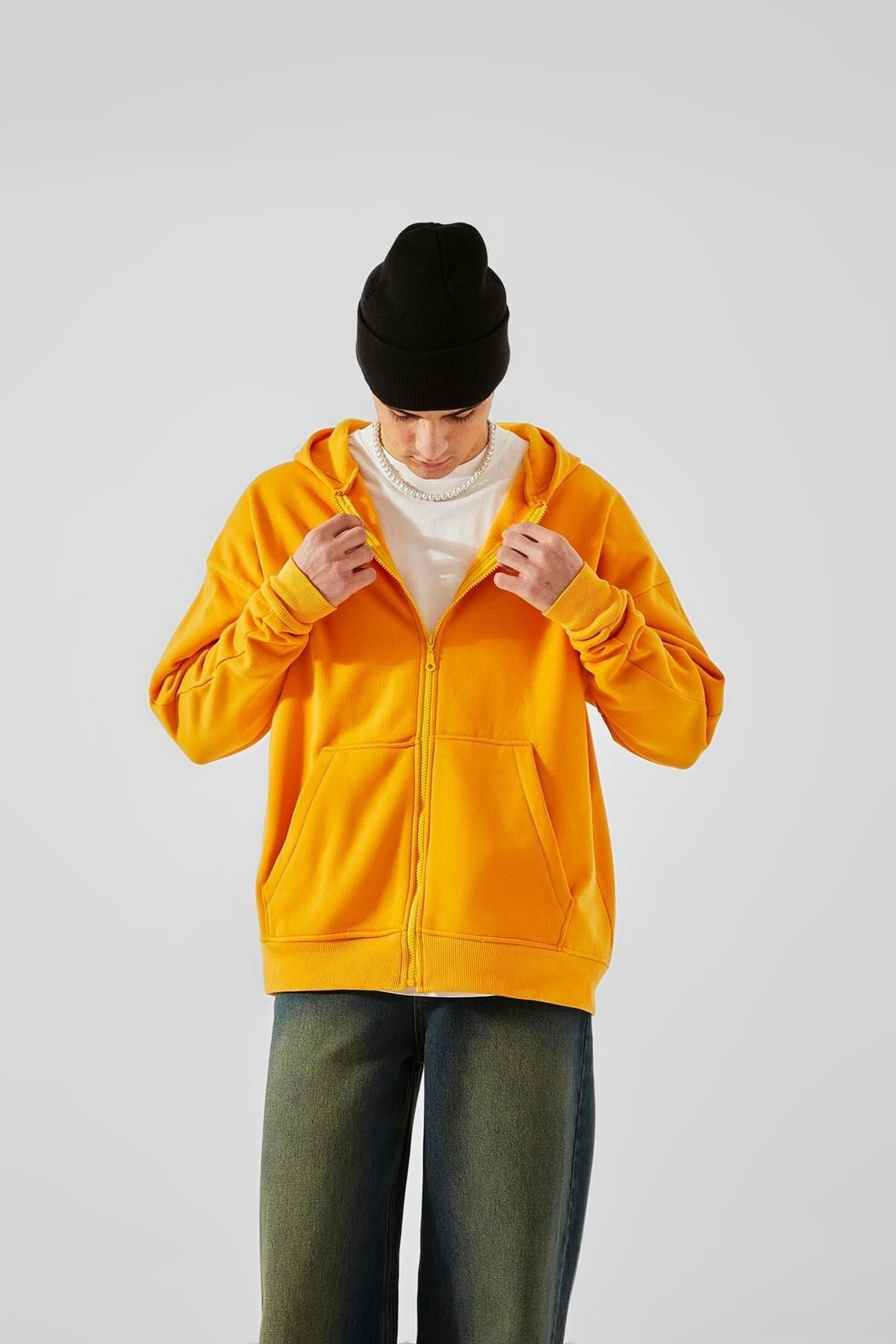 Basic Mustard Zip Hoodie Tyc28jyign170549314175381