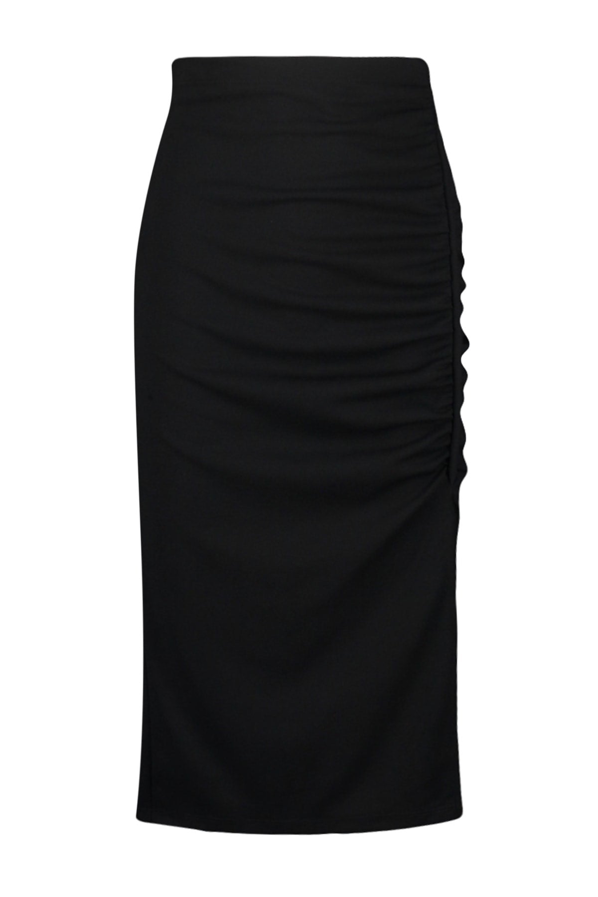 Black Drape And Slit Detailed Crepe Fabric Midi Knit Skirt Twoss23et00316