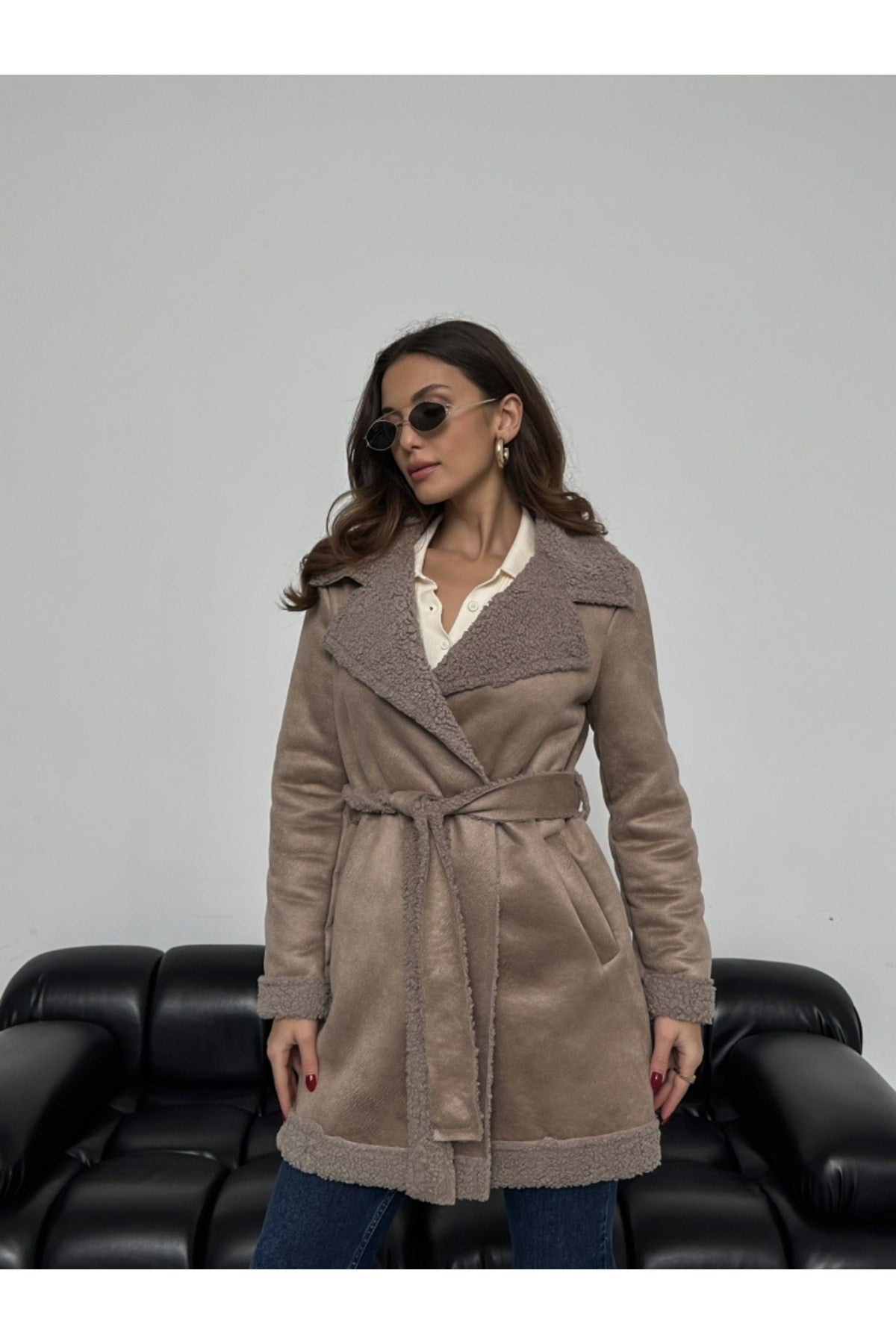 Suede Coat With Mink Fur 20097