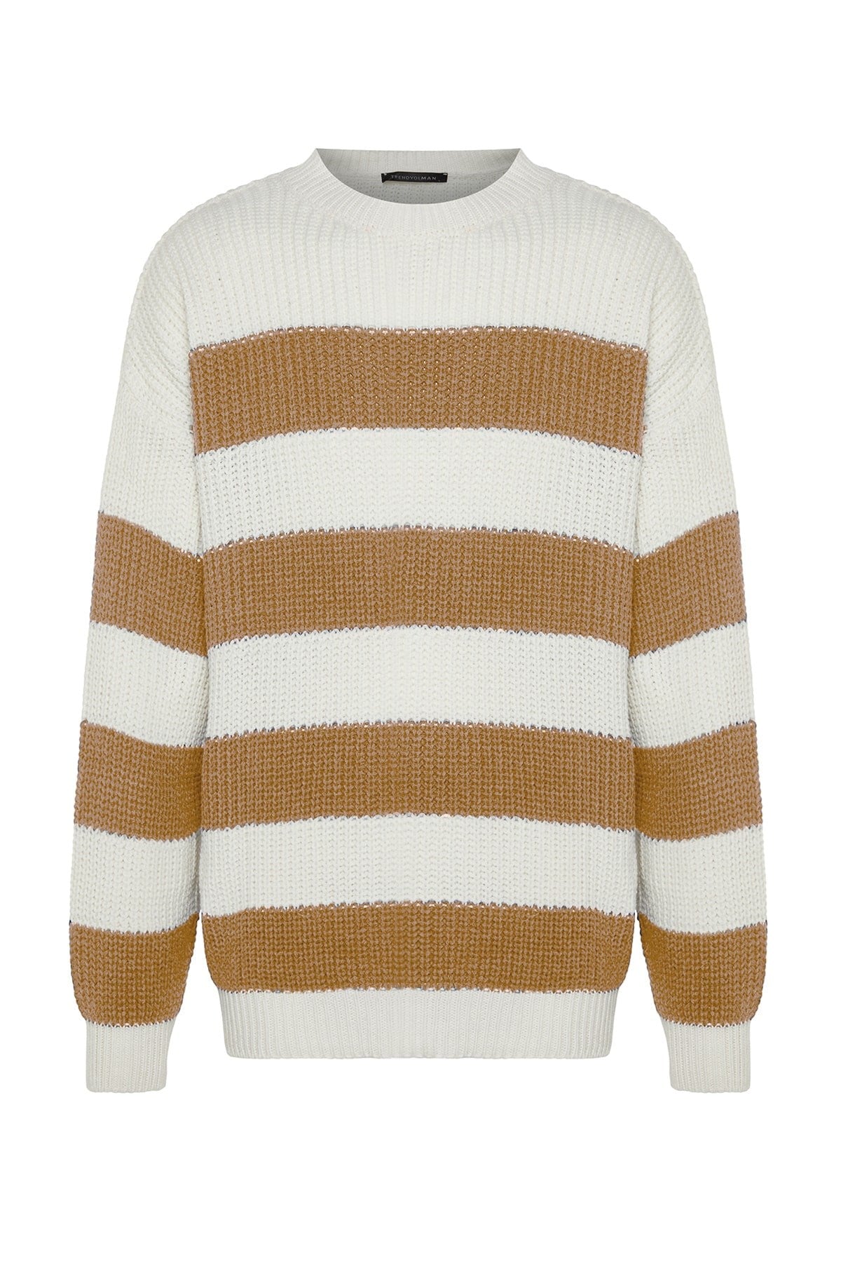 Camel Mens Oversize Fit Wide Pattern Crew Neck Striped Knitwear Sweater Tmnaw23kz00106