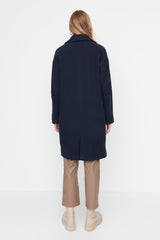 Navy Blue Jacket Collar One-button Lined Cashmere Coat Tctaw23ab00004