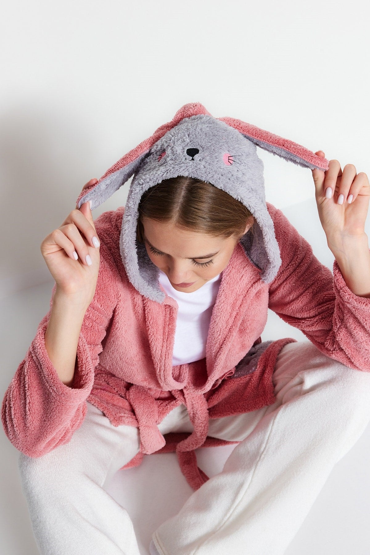 Powder Animal Figure Hooded Wellsoft Knitted Dressing Gown Thmaw22sb0008