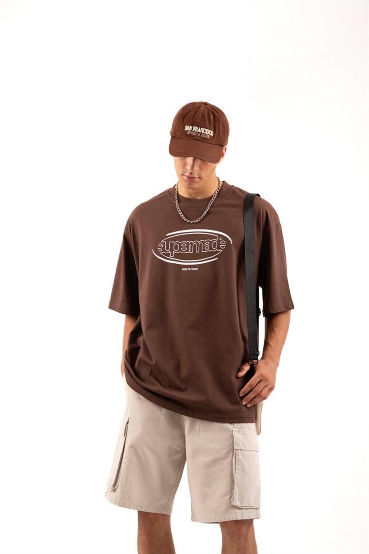 Supermade Printed Brown Oversize T-shirt Flaw-064-005-045