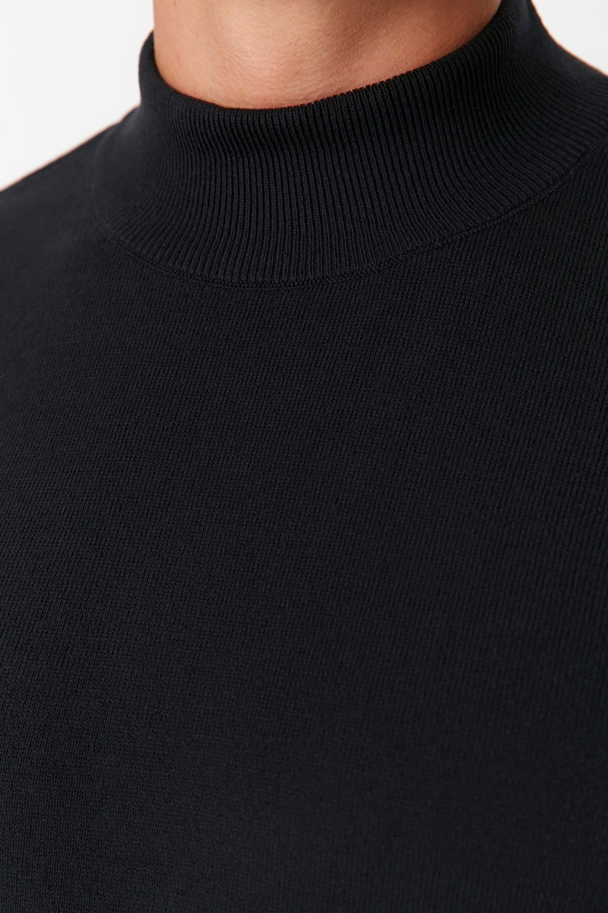 Navy Blue Men's Slim Fit Half Turtleneck Basic Knitwear Sweater Tmnaw23kz00274