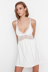 Ecru Lace Detailed Knitted Nightgown Thmss22pt0355