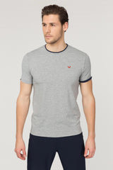 Men's Grey Knitted Cotton Crew Neck Basic Solid Color Short Sleeve Sport&casual T-shirt 2374 Tb18ma0