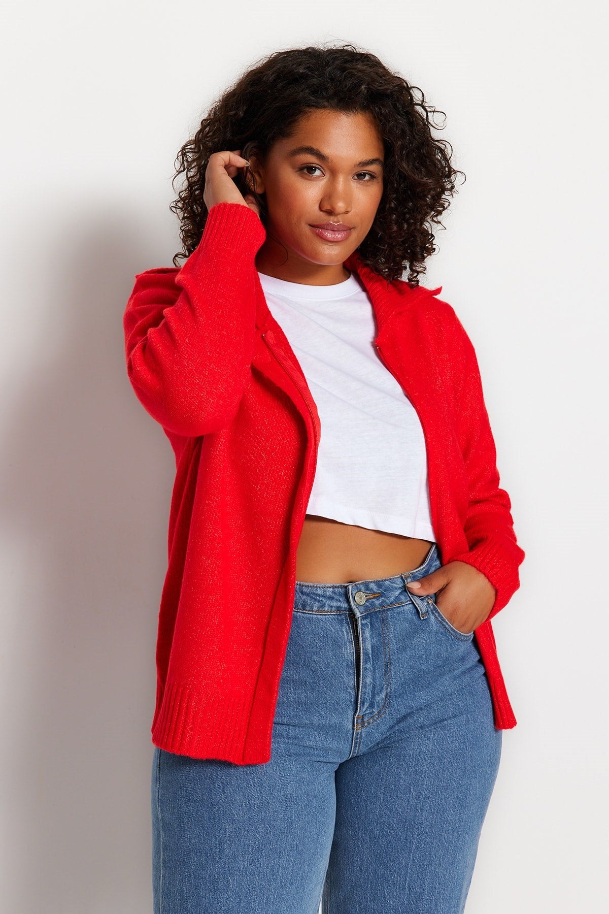 Red Zipper Knit Cardigan Tbbaw24av00001