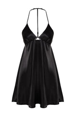 Black Satin Back Detailed V Neck Woven Nightgown Thmaw24gc00003