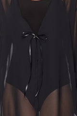 Black Lacing Detailed Chiffon Woven Dressing Gown Thmaw24sb00007