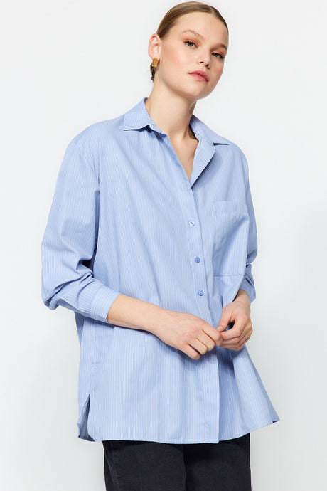 Blue Oversize Striped Woven Shirt Twoaw24go00292