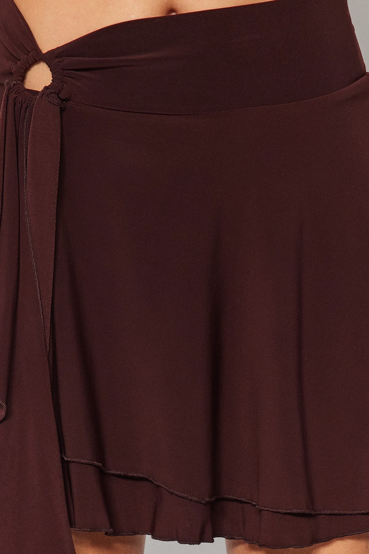 Brown Ruffle Detail Ruffled Mini Knit Skirt Twoaw24et00214