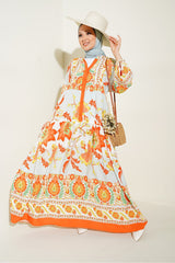 2423 Authentic Patterned Burkini Dress - D. Orange 2423bgd19