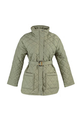 Green Oversize Belt Water Repellent Quilted Coat Twoaw23mo00170