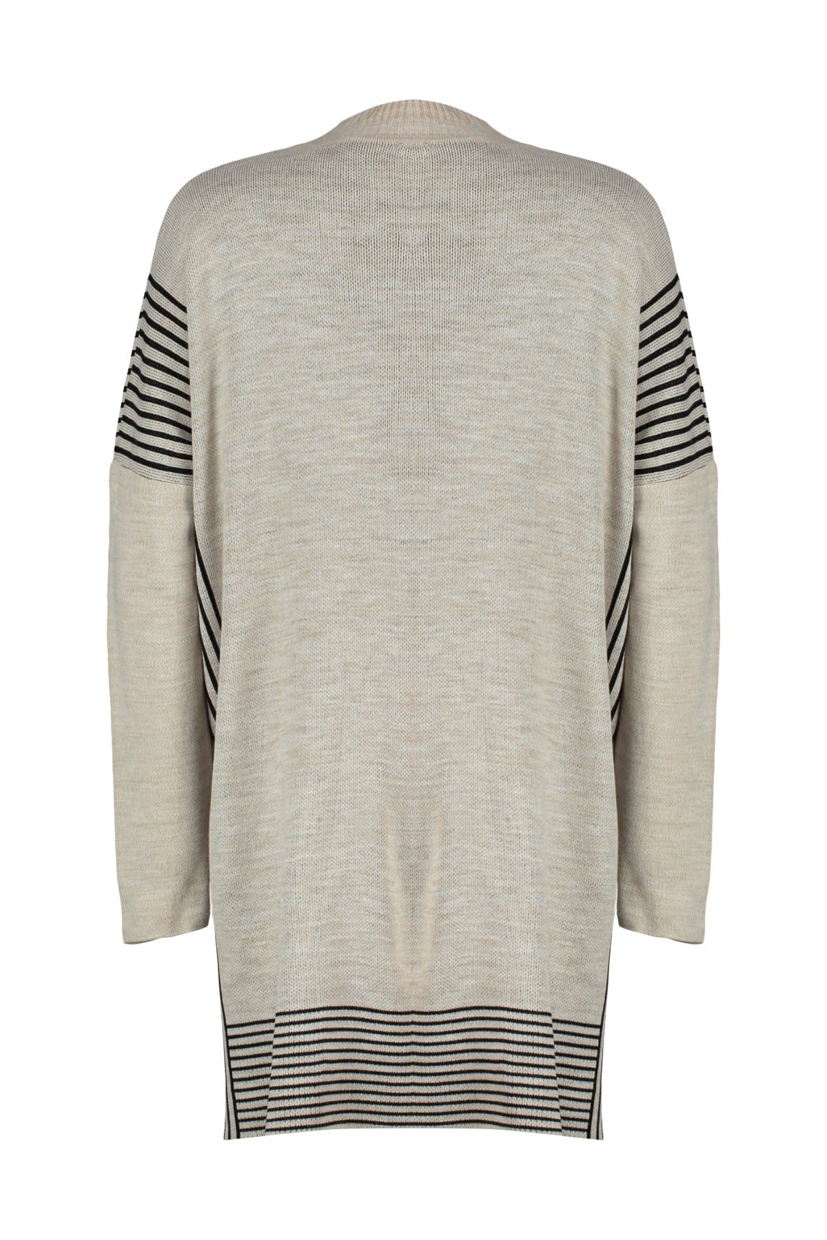 Beige Striped Knitwear Poncho Sweater Tctaw23kz00076