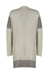 Beige Striped Knitwear Poncho Sweater Tctaw23kz00076