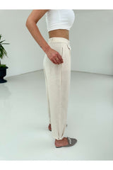 Linen Pants With Stone Leg Buttons 80050