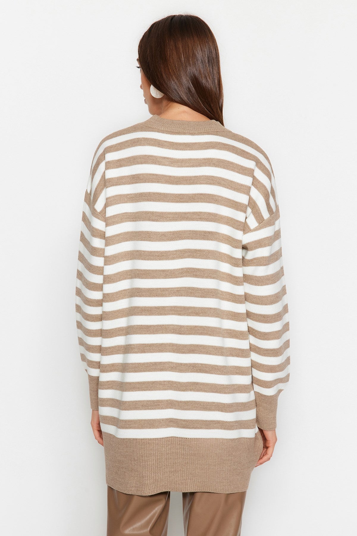 Beige Striped Knitwear Sweater Tctaw24ak00186