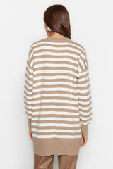 Beige Striped Knitwear Sweater Tctaw24ak00186