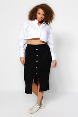 Black Gold Button Detailed Ribbed Knitwear Skirt Tbbaw24az00000