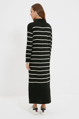 Black Polo Neck Striped Knitwear Dress Tctaw22eb0212