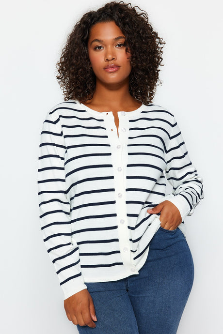 Ecru Striped Knitwear Cardigan Tbbaw24av00028