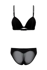 Black Polyamide Tulle Heart Detailed Capless Lingerie Set Thmaw24cc00009