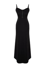 Black Lined Woven Gown Long Night Evening Dress Tprss23ae00155