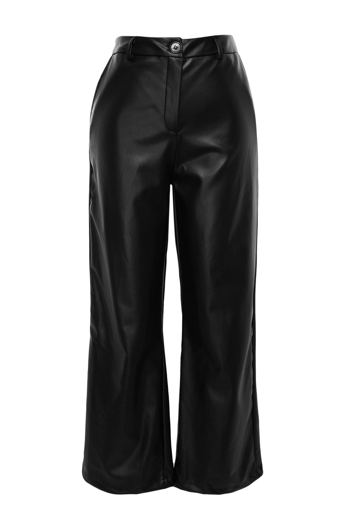 Black Wide Cut Faux Leather Woven Pants Tbbaw24ar00004